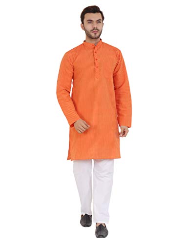 Image of LATEST CHIKAN Men's Cotton Blend Regular Striped Kurta