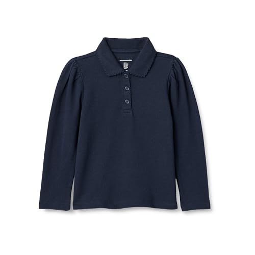 Amazon Essentials Girls' Uniform Pique Long Sleeve Polo Shirt, Navy, Small