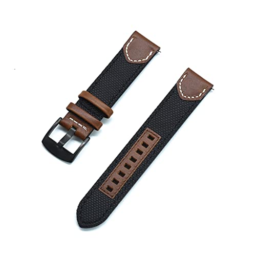 Bracelets de montre en cuir et nylon vintage 20mm 22mm pour homme avec boucle noire
