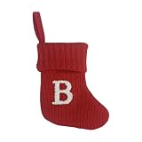 7 Inch Mini Monogram Stocking Red Christmas Initial Letter Cable Knit Stockings with Cuffs Cute Xams Alphabet Decorations for Home Family Fireplace Hanging Gifts DIY Decor (B)
