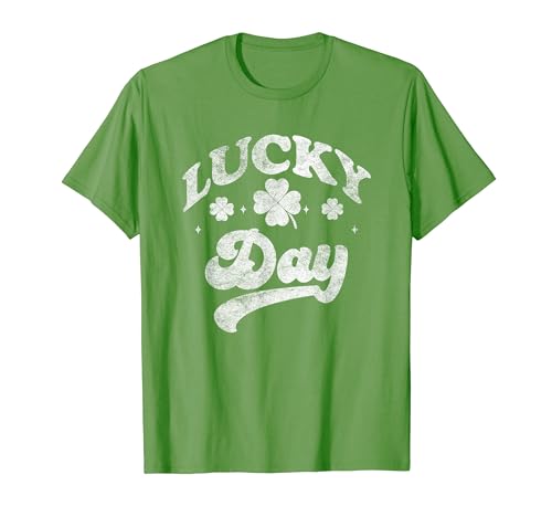 Lucky Day With Shamrock St Patricks Day Family Distressed T-Shirt