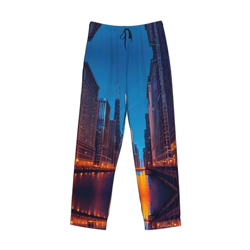 Pantalon de pyjama imprimé nuit Chicago noir taille élastique avec poches taille L