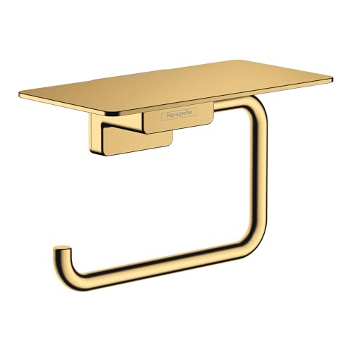 hansgrohe AddStoris - Porte-papier toilette avec tablette, Porte-papier toilette pour montage mural, Support de rouleau de papier toilette, Accessoires de salle de bains, Bronze brossé, 41772140