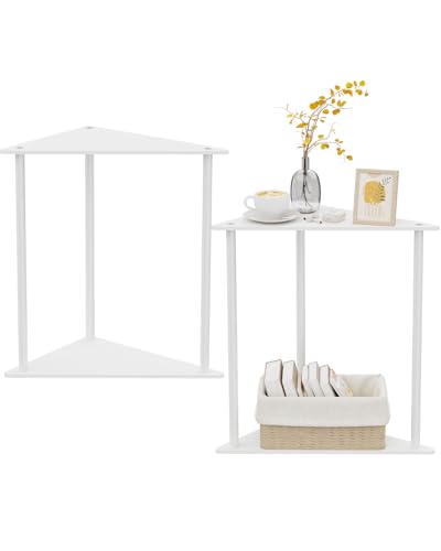 Yawinhe Triangle Metal Side Table,2-Tier Small Corner Table,White,2 Pack