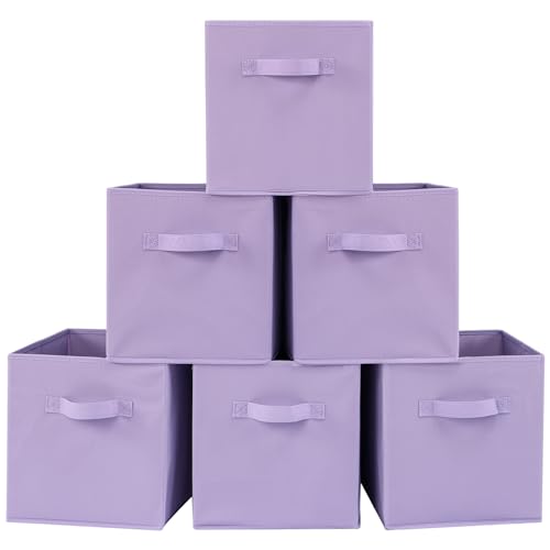 Stero Fabric Storage Bins 6 Pack Fun Colored Durable Storage Cubes with Handles Foldable Cube Baskets for Home, Kids Room, Closet and Toys Organization Purple