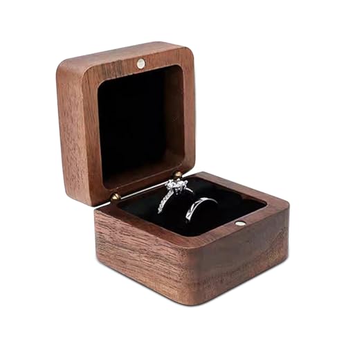 WisePoint Ringschachtel, Mini Jewelry Geschenkbox mit Doppeltem Schlitz, Quadratische Hochzeit Ringschachtel für Ring, Retro Ringe Aufbewahrung für Hochzeit, Zeremonie (schwarz)