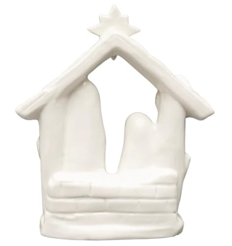 Image of Boston International Christmas Nativity Scene Tabletop Winter Holiday Decorations for Home, 4.75 inch x 5.25 inch, White & Gold Nativity