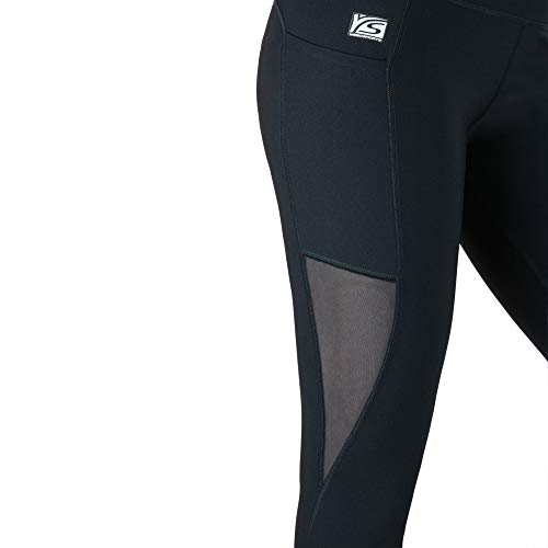 Legging de Sport Long avec empiècement en Maille Filet et Poches Pantalon de Course pour Femme Opaque Fitness Tech Mesh Pocket Taille Haute Tummy Smartphone Téléphone Portable en Maille Filet Noir XS