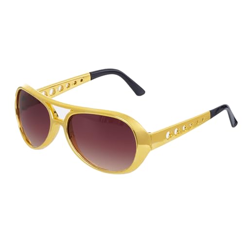 tiggell 1 pcs Disco Sunglasses 50s 60s Rock Star Cool Golden Costume Glasses for Halloween Cosplay Dress Up Christmas Birthday Party (Gold)