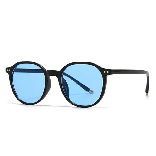 Lunettes de soleil rondes vintage punk femme verres bleus verts avec rivets UV400