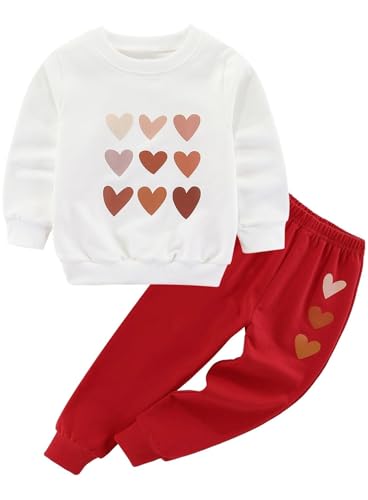 Image of Cute Toddler Girls Sweatsuit - Casual Heart Print Child Clothes Fall Outfit