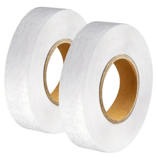 KEYRI 2 Rolls Hemming Tape 70 Yards/64 Meters per Roll Hemming Tape Extra Strong Double Sided Tape for Cloth, Curtain, Garment, Splicing Fabrics (White, 2cm Wide)