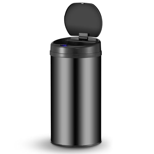 Juskys cestino elettrico e impermeabile da cucina con sensore di movimento, coperchio automatico, anello di fissaggio - 40 L - Nero