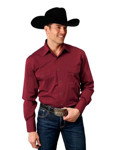 MENS LONG SLEEVE SNAP BLACK FILL SOLID WINE WESTERN SHIRT TALL FIT