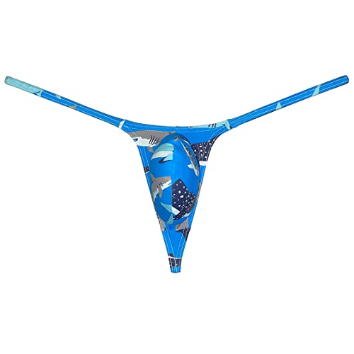 Fashion Men's G-Strings Bikini T-Back Underwear Male Contour Pouch Micro Swim Thong Blue Shark M