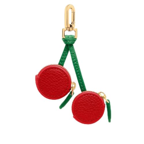 Porta-moedas cerejeira, mini carteira de couro com chaveiro, linda bolsa de zíper de cereja dupla para mulheres e meninas, carteira pequena portátil para moedas e chaves