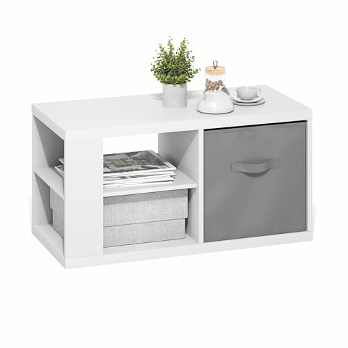 Image of Furinno Viola 3-Tier Modern Coffee Table, Printer Stand, White /Light Grey | 1.2-inch Extra Thick Tabletop Center Table, Side Table, Open Shelf, 1x Storage Bin, for Living Room, Bedroom, Home Office