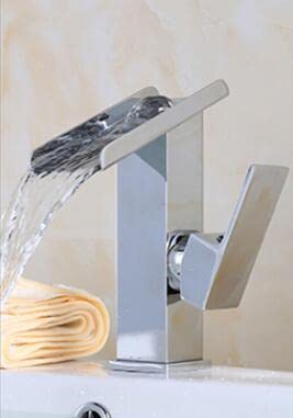 Robinet évier laiton de salle de bain mitigeur cascade chrome short durable avec levier de précision