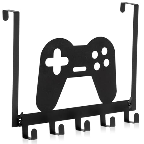 Reallnaive Game Over The Door Hooks Gamer Bathroom Decor Gamepad Hanger Wall Mount Rack Holder for Towel Hat Coat Cloth Keychain Bag Teen Boy Room Gift Decor