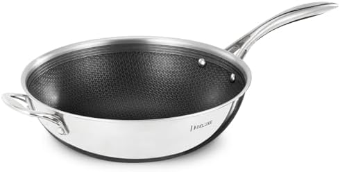 DELUXE Hybrid Ceramic Nonstick12 Inch Wok, Stay-Cool Handle,Dishwasher Oven Safe, Induction Ready, PFOA Free Compatible with All Cooktops
