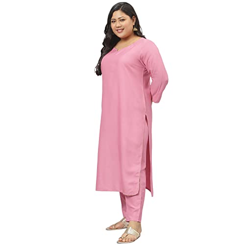 Image of Stylum Women's Plus Size Rayon Solid Straight Kurta Pant With Dupatta