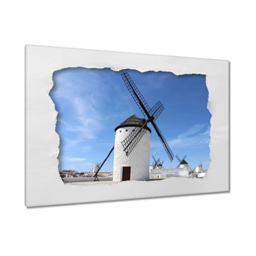 Peinture imprimée sur toile décoration murale 120x80 moulin blanc