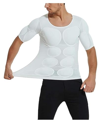 XUANFXPJ Uomo Shaper False Muscle Petto T-Shirt Imbottita Muscolo Finto Corpo Slim Manica Corta Compressione Biancheria Intima(XL)