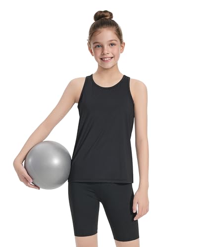 Auranso Girls Tank Tops Athletic Sleeveless Racerback Quick Dry Dance Shirts 3 Pack4