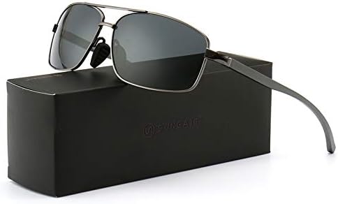 SUNGAIT Ultra Lightweight Rectangular Polarized Sunglasses UV400 Protection (Gunmetal Frame Gray Lens, 62) Metal Frame 2458 QKH