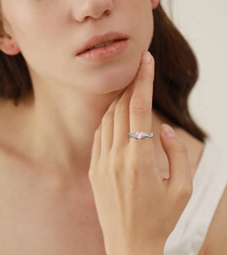 Yl 925 Sterling Silver Engagement Rings Heart Cut 5Mm Created Pink Tourmaline Infinity Ring For Women-Size7 #TOP2