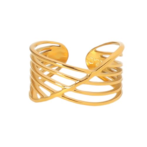 Alilang Palace Style Adjustable Chunky 18K Gold Open Ring Plated Hammered Dome Statement Jewelry, Cross