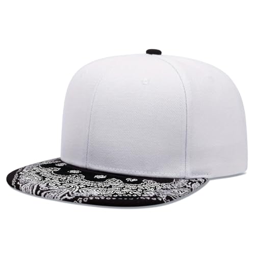 CNUSER Trucker Hat Fashion Mens Women Snapback Hats - Flat Bill Brim Hat Adjustable Baseball Cap (Paisley White)