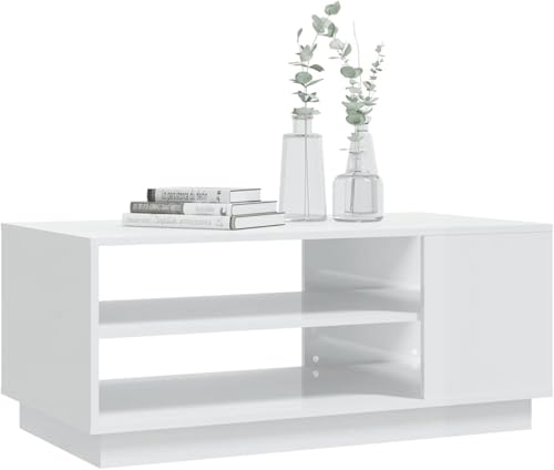 Table basse blanc brillant haut de gamme avec rangement en bois - 6
