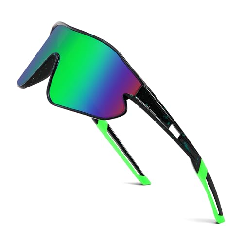 FEISEDY Unisex Youth Sunglasses, Teens Baseball Tennis Sunglasses, UV400 Sports Boys Girls Cycling Shades B4064 (Black Frame/Green Mirror)