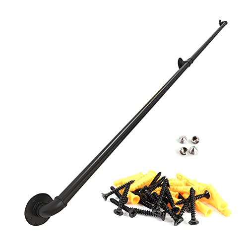 Muzata 10Ft Staircase Handrail Black Pipe Handrail Staircase Steps Hand Rail For Indoor Stairs 440Lbs Load Capacity Wall Mount Support Galvanized Steel Industrial Style, Hw20 Bbg #TOP12
