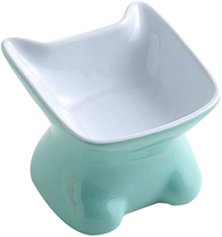 JUILE YUAN Raised Cat Food Bowl, Elevated Slanted Kitten Bowl, Cat Dish Bowl, Ceramic Cat Pet Feeding Bowl – Stable and Sturdy Design –…