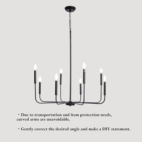 LALUZ 8-Light Black Chandelier, 31.5'' Large Farmhouse Dining Room Light Fixture Over Table, Modern Chandeliers Hanging Lights Fixtures for Living Room Foyer Staircase High Ceilings by LALUZ - Image 5