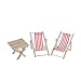Produktbild MagiDeal 3pcs 1/6 Puppenhaus Gartenmöbel Miniatur Holz Gestreift Liegestuhl klappbar Relaxliege Strand Stühle für Puppenstube Garten Balkon Dekoration - Rot