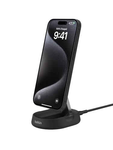 Belkin Carregador MagSafe compatível com carregador magnético conversível de 15 W - Carregador BoostCharge Pro MagSafe compatível com Qi2, Apple iPhone 15 Series, Airpods Pro e mais - Preto (não