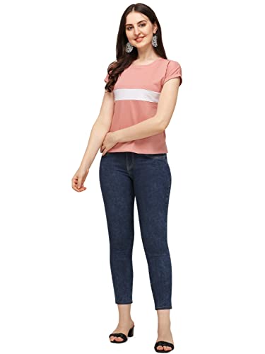 Image of GRECIILOOKS Women's Regular Fit Plain Top with Half Sleeves for Office Wear, Casual Wear, Under 399 Top for Women /Girls (Pink Large)