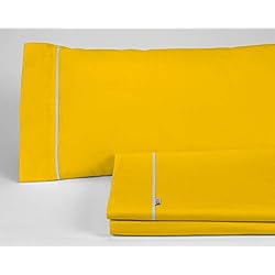 Sabanas Estela ESTELIA - Juego de sábanas Liso Color Mostaza - Cama de 90 (3 Piezas) - 50% algodón / 50% poliéster - 144 Hilos