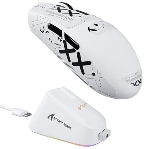 ATTACK SHARK G3PRO Mysz Gamingowa Bezprzewodowa z Magnetyczną Stacją ładującą, Czujnik PixArt PAW3311, do 25000DPI, Bluetooth/2,4GHz/Wired, 500mAh, 59g SUPERLIGHT Myszy do PC/Xbox/Mac - Biały & Tape