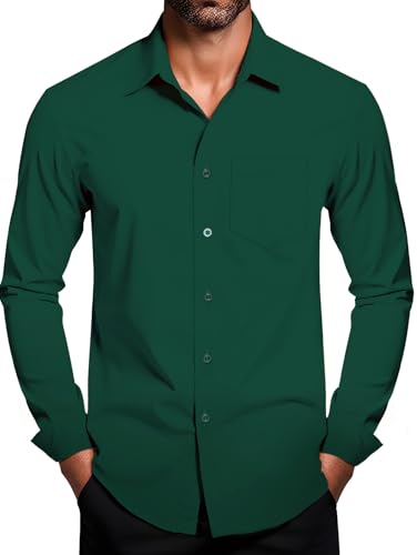 DiBanGu Long Sleeve Button Up Shirts for Men Casual Business Shirt with Pocket Solid Regular Fit Shirts for Formal Wedding