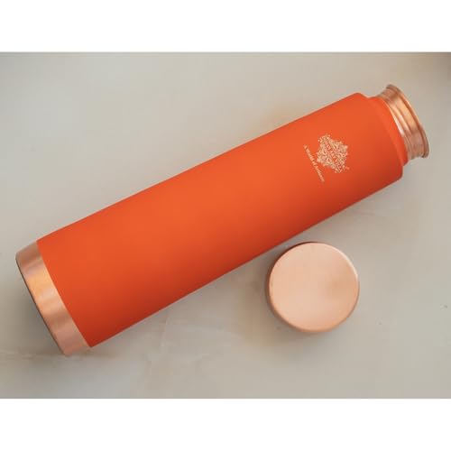 Image of INDIAN ART VILLA Pure Copper Orange Pyramid Ombre Silk Finish Bottle - 800 ML, Ayurvedic Health Benefits, Ideal for Home, Office, Gym & Travel