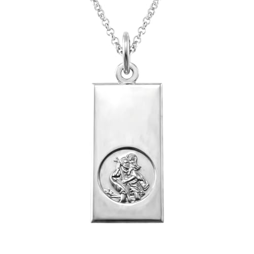 Collier Pendentif Saint Christophe Argent Sterling 925 Chaîne 45,7cm Rectangulaire