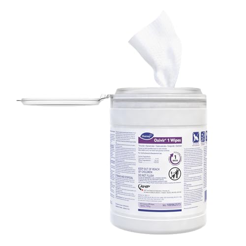 Oxivir Diversey 1 Disinfectant Wipes AHP Hydrogen Peroxide Cleaner Multi-Surface Cleaner for Home & Commercial Use Large Wipes 60 Count Canister