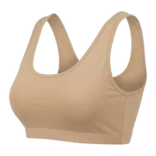 Image of DChica Essentials Sports Bra for Girls, Cotton Non-Padded Full Coverage Beginners Non-Wired T-Shirt Gym Workout Bra with Regular Broad Strap (Pack of 1) Activewear Printed Training Bra for Teenagers
