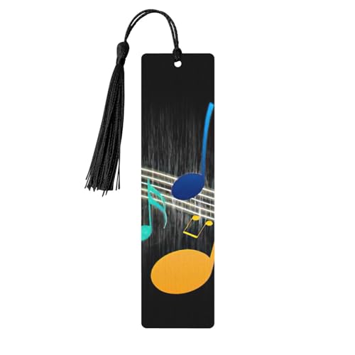 カラフルな音符プリント タッセル付き木製ブックマーク 5個 読書ページマーカー ブックマーク、男性女性へのギフト。