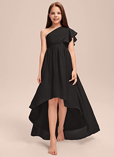 One-Shoulder Junior Bridesmaid Dresses Asymmetrical Chiffon Flower Girl Dress for Teen Girls’ Wedding Party Dress2