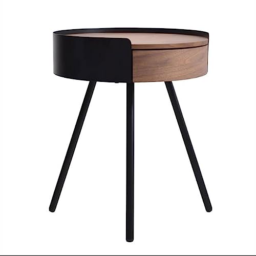 eexbz Sofa 17.3'' Round Side Table with Drawer, Wooden Accent Table End Table with Metal Legs for Living Room, Nightstand Bed Side Table Accent Coffee Table Sofas for Living Room
